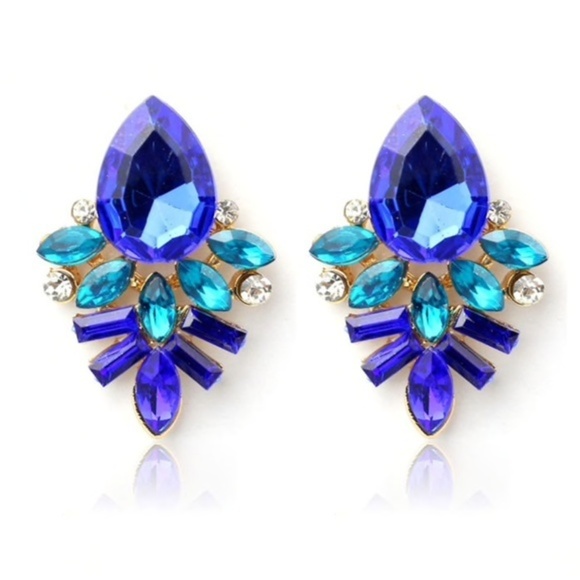 Blue Rhinestone Crystal Drop Earrings - Picture 1 of 3